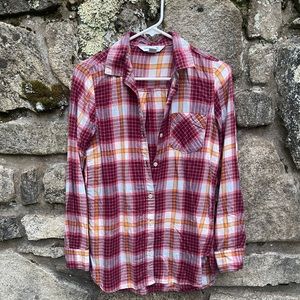 Old Navy The Tunic Shirt Pink and Orange Plaid Flannel